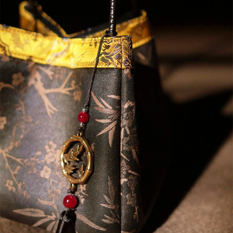Nimara Ritual Plum Flower Bamboo Branches Embroidery Tassel Xiangyunsha Silk Shoulder Bag Hangbags