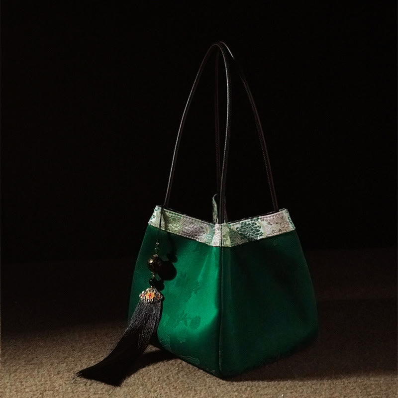 Nimara Ritual Retro Flower Butterfly Bird Embroidery Bead Tassel Mulberry Silk Jacquard Xiangyunsha Silk Shoulder Bag Hangbags