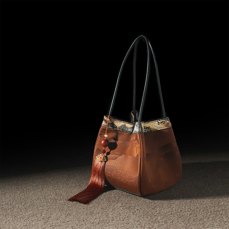 Nimara Ritual Retro Flower Butterfly Bird Embroidery Bead Tassel Mulberry Silk Jacquard Xiangyunsha Silk Shoulder Bag Hangbags