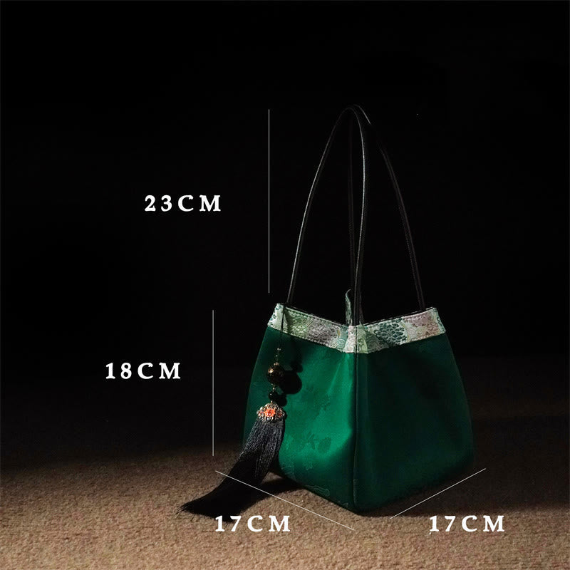 Nimara Ritual Retro Flower Butterfly Bird Embroidery Bead Tassel Mulberry Silk Jacquard Xiangyunsha Silk Shoulder Bag Hangbags