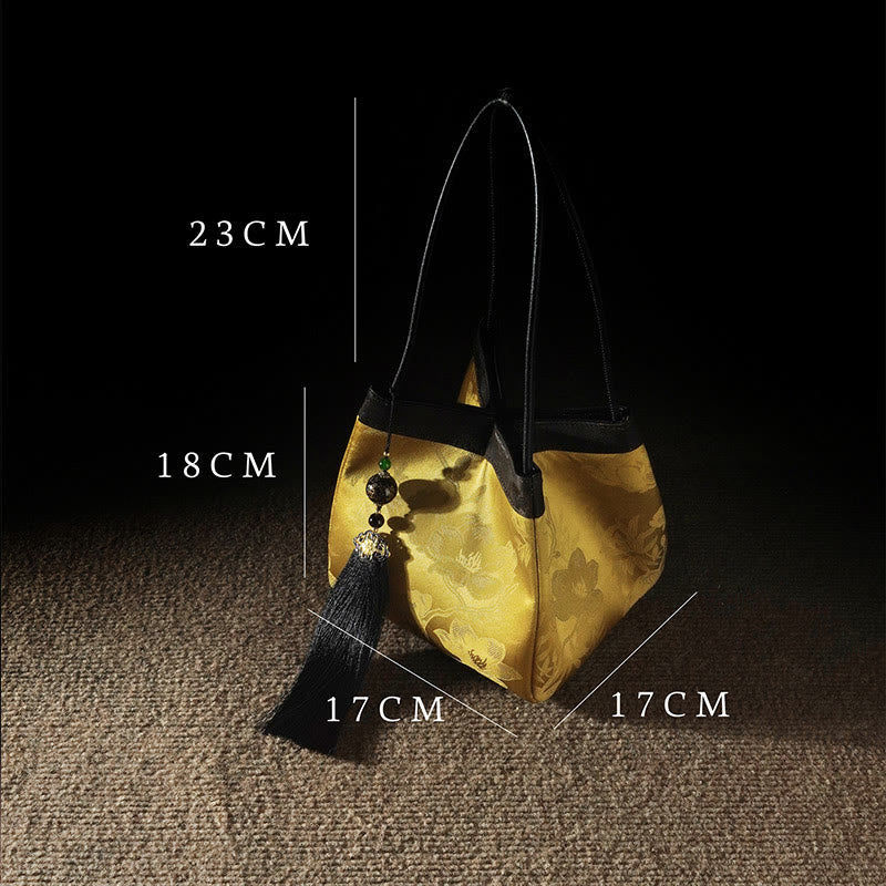 Nimara Ritual Retro Flower Butterfly Bird Embroidery Bead Tassel Mulberry Silk Jacquard Xiangyunsha Silk Shoulder Bag Hangbags