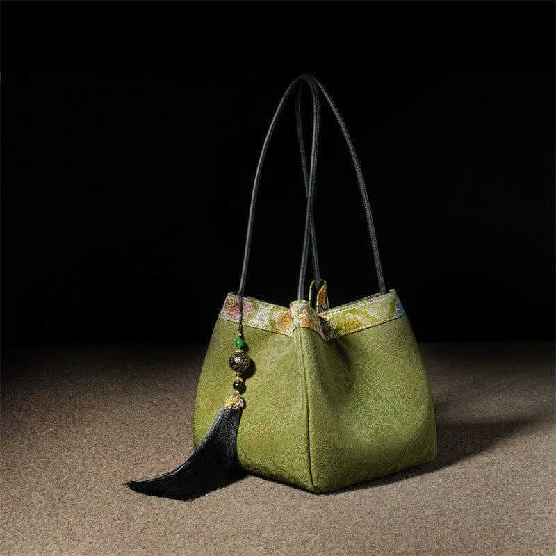 Nimara Ritual Retro Flower Butterfly Bird Embroidery Bead Tassel Mulberry Silk Jacquard Xiangyunsha Silk Shoulder Bag Hangbags
