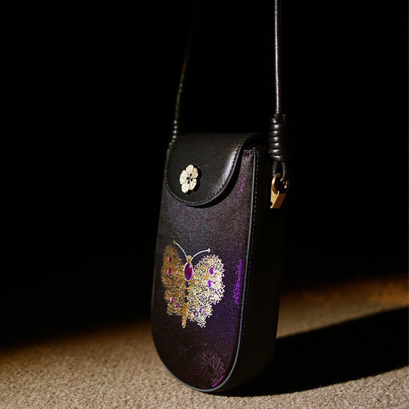 Nimara Ritual Retro Flower Butterfly Leaves Branches Song Brocade Shoulder Bag Hangbags