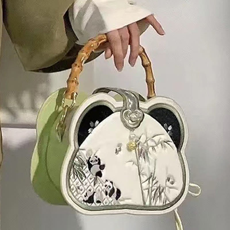 Nimara Ritual Panda Bamboo Embroidery Pearl Chain Chinese Knot Tassel Crossbody Bag Handbags