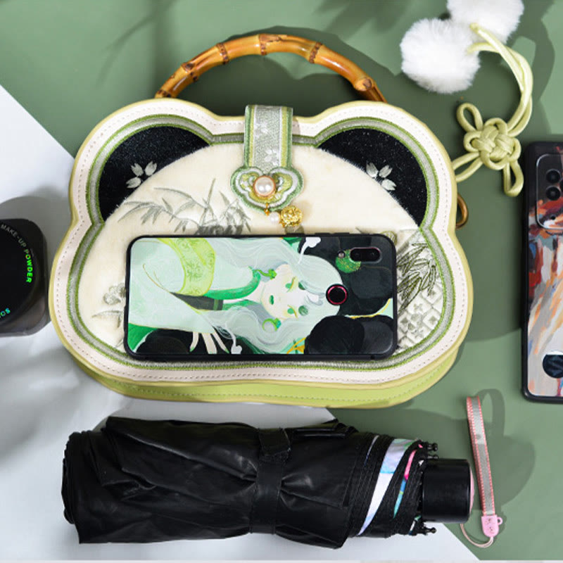 Nimara Ritual Panda Bamboo Embroidery Pearl Chain Chinese Knot Tassel Crossbody Bag Handbags