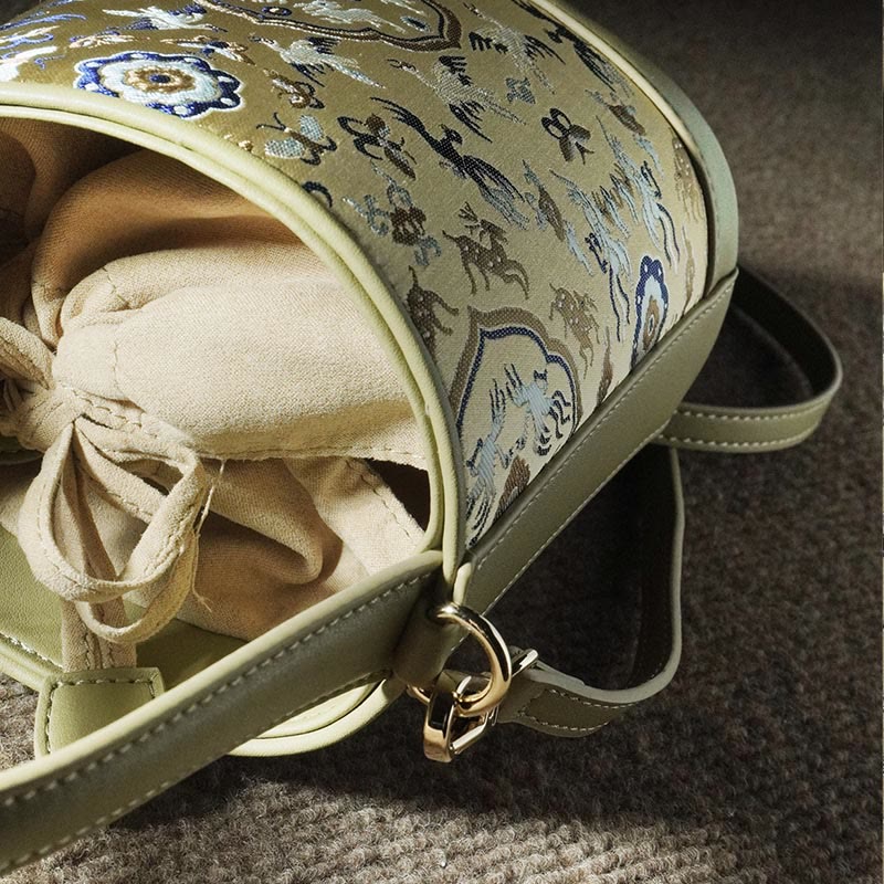 Nimara Ritual Retro Crane Deer Song Brocade Crossbody Bag Hangbags