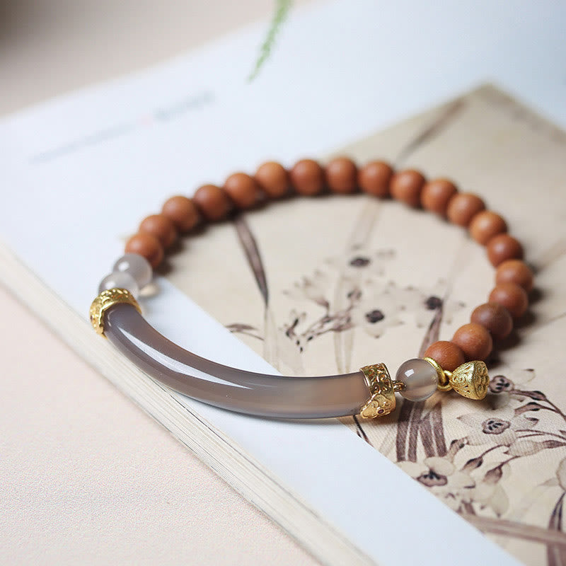 Nimara Ritual Sandalwood Gray Agate Chalcedony Cuff Half Bracelet Bangle
