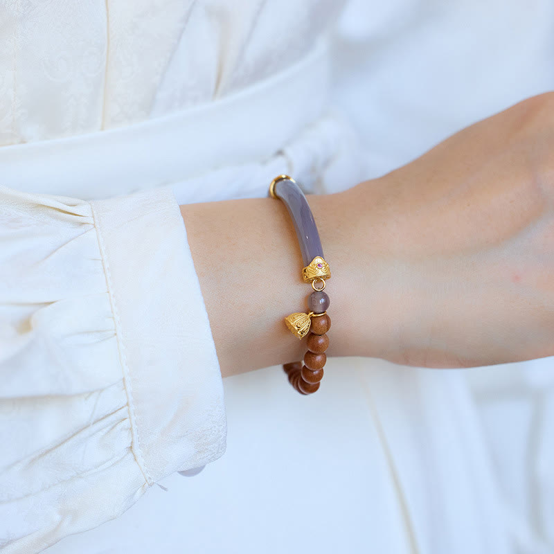 Nimara Ritual Sandalwood Gray Agate Chalcedony Cuff Half Bracelet Bangle