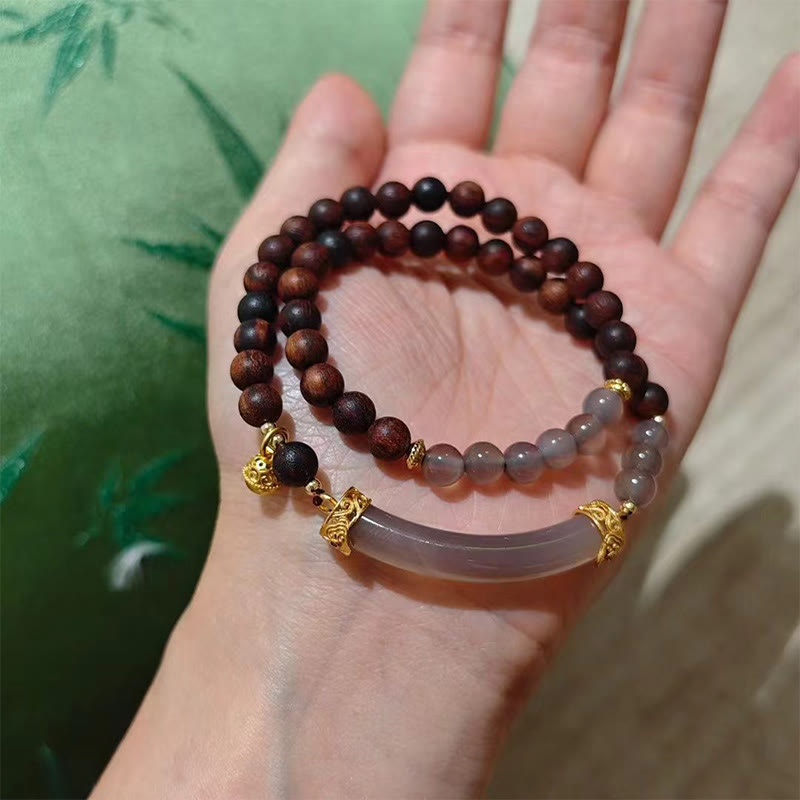 Nimara Ritual Sandalwood Gray Agate Chalcedony Cuff Half Bracelet Bangle