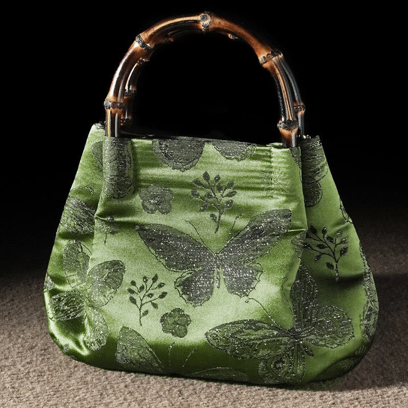Nimara Ritual Jacquard Flowers Butterfly Bamboo Handle Metal Chain Crossbody Bag Hangbags