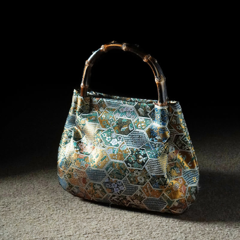 Nimara Ritual Jacquard Flowers Butterfly Bamboo Handle Metal Chain Crossbody Bag Hangbags
