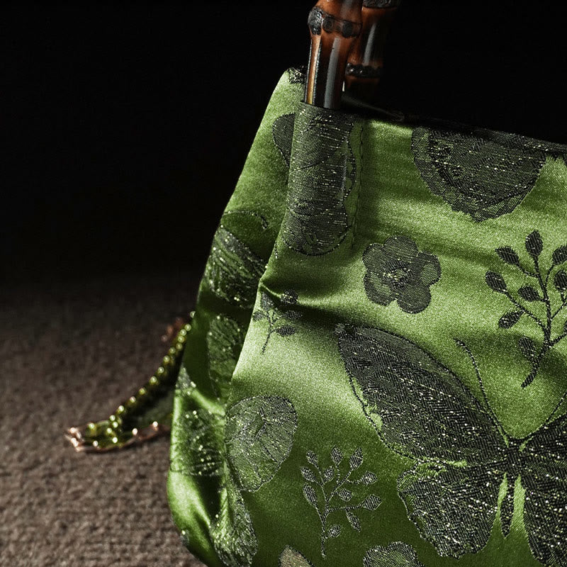 Nimara Ritual Jacquard Flowers Butterfly Bamboo Handle Metal Chain Crossbody Bag Hangbags