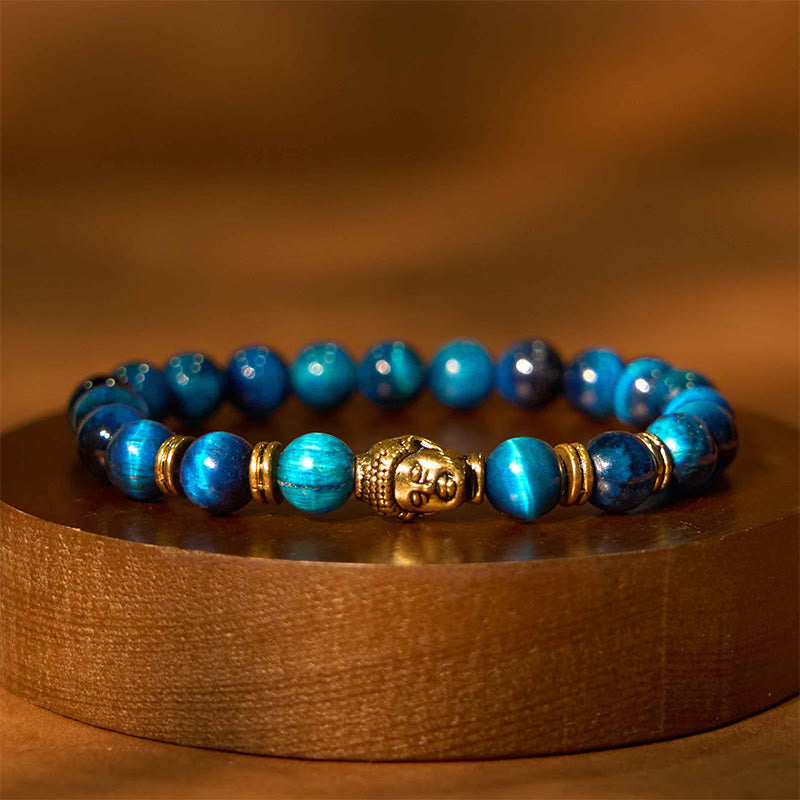 Nimara Ritual Blue Green Red Tiger Eye Buddha Head Balance Bracelet