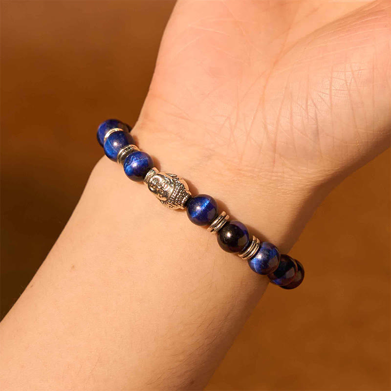 Nimara Ritual Blue Green Red Tiger Eye Buddha Head Balance Bracelet