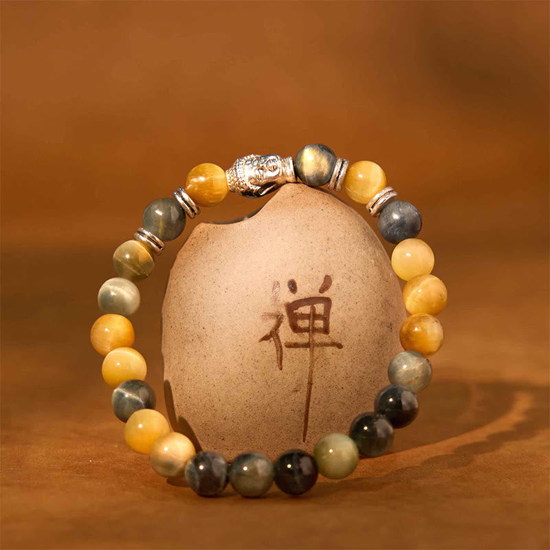 Nimara Ritual Blue Green Red Tiger Eye Buddha Head Balance Bracelet