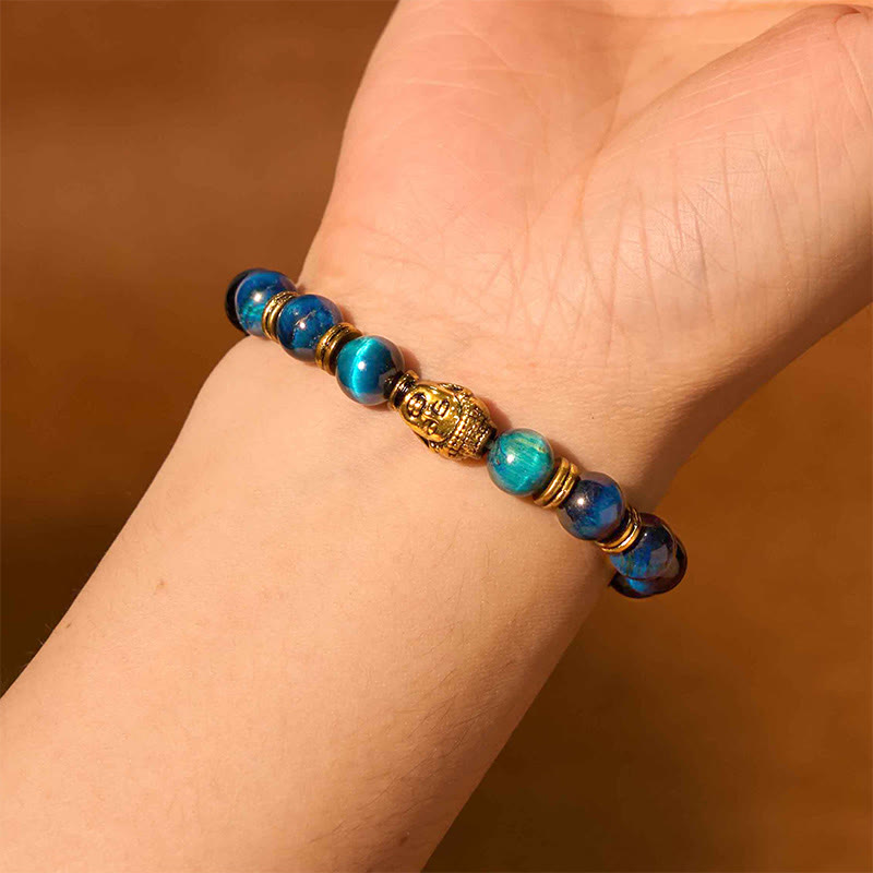 Nimara Ritual Blue Green Red Tiger Eye Buddha Head Balance Bracelet