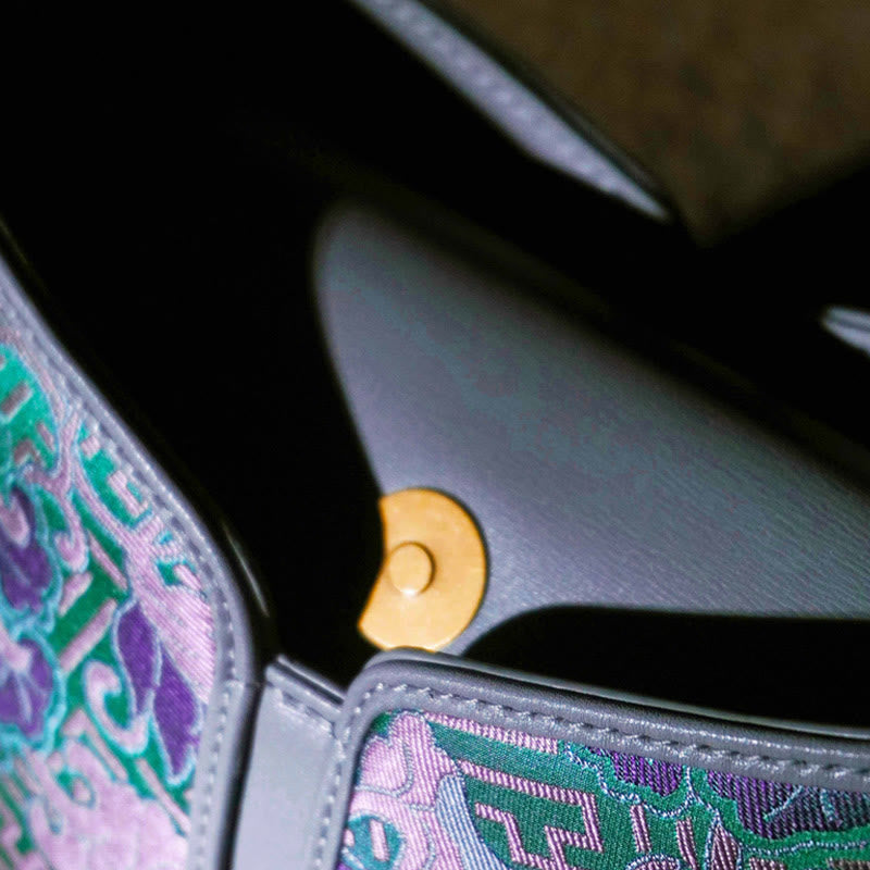 Nimara Ritual Retro Peony Branches Bamboo Handle Song Brocade Xiangyunsha Silk Crossbody Bag Hangbags