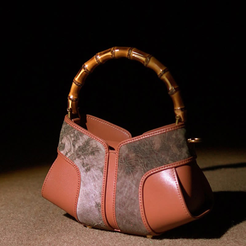 Nimara Ritual Retro Peony Branches Bamboo Handle Song Brocade Xiangyunsha Silk Crossbody Bag Hangbags