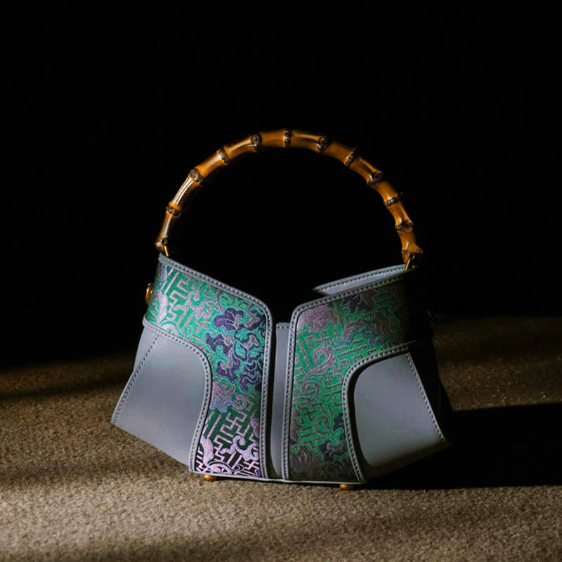 Nimara Ritual Retro Peony Branches Bamboo Handle Song Brocade Xiangyunsha Silk Crossbody Bag Hangbags