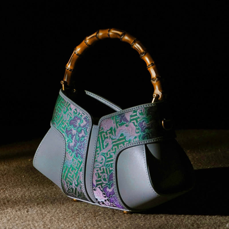 Nimara Ritual Retro Peony Branches Bamboo Handle Song Brocade Xiangyunsha Silk Crossbody Bag Hangbags