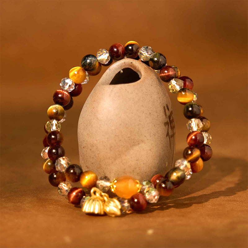 Nimara Ritual Colorful Tiger Eye Lotus Multi-circle Elastic Rope Protection Bracelet
