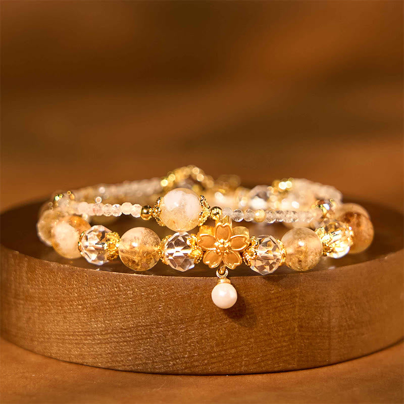 Nimara Ritual Natural Citrine Glass Beads Flower Multiple Layers Prosperity Bracelet