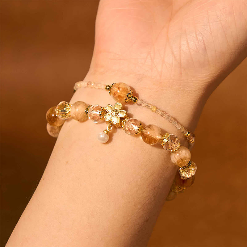 Nimara Ritual Natural Citrine Glass Beads Flower Multiple Layers Prosperity Bracelet