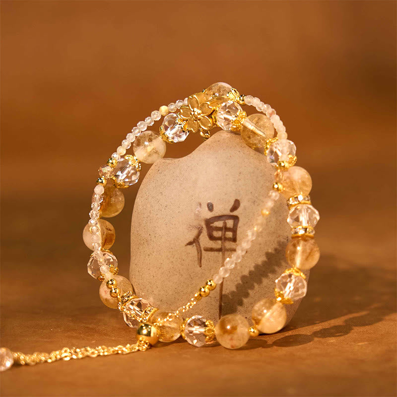 Nimara Ritual Natural Citrine Glass Beads Flower Multiple Layers Prosperity Bracelet