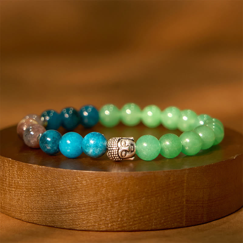 Nimara Ritual Natural Black Onyx White Stone Green Aventurine Tiger Eye Agate Mixed Color Buddha Head Protection Bracelet