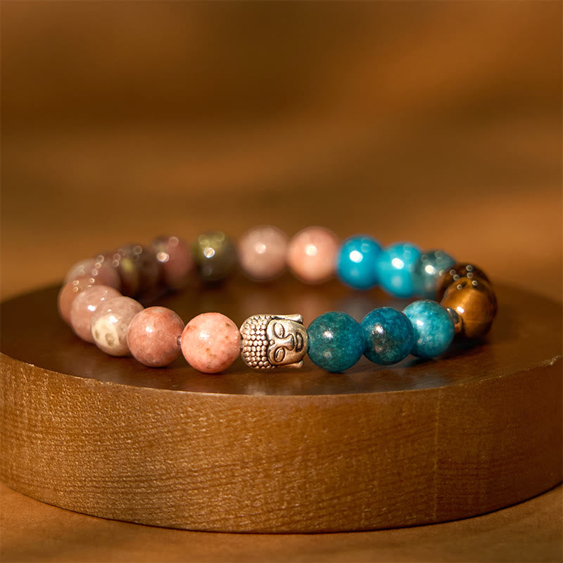 Nimara Ritual Natural Black Onyx White Stone Green Aventurine Tiger Eye Agate Mixed Color Buddha Head Protection Bracelet