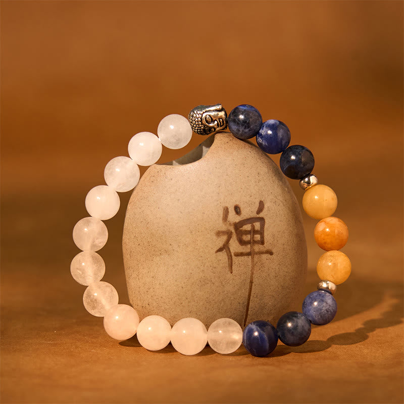 Nimara Ritual Natural Black Onyx White Stone Green Aventurine Tiger Eye Agate Mixed Color Buddha Head Protection Bracelet