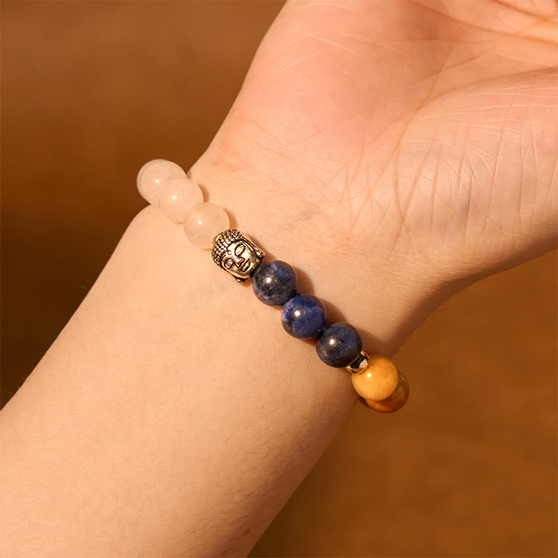 Nimara Ritual Natural Black Onyx White Stone Green Aventurine Tiger Eye Agate Mixed Color Buddha Head Protection Bracelet