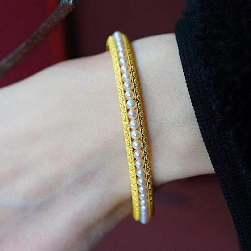 Nimara Ritual Copper Pearl Healing Cuff Half Bracelet Bangle