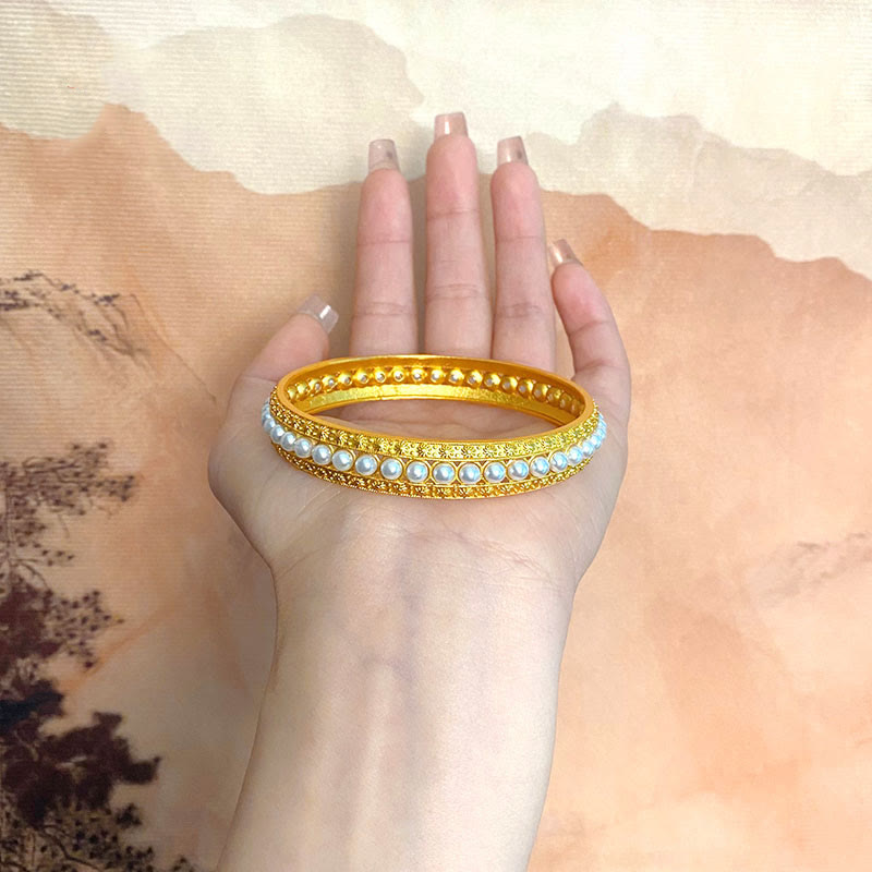 Nimara Ritual Copper Pearl Healing Cuff Half Bracelet Bangle