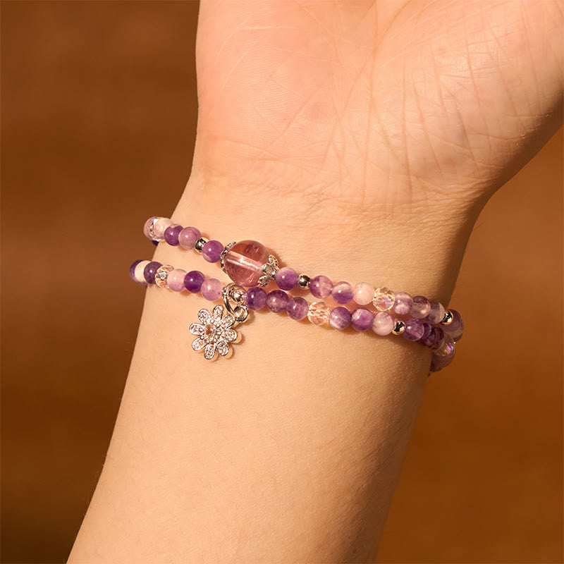 Nimara Ritual Amethyst Crystal Sunflower Spiritual Awareness Double Wrap Bracelet
