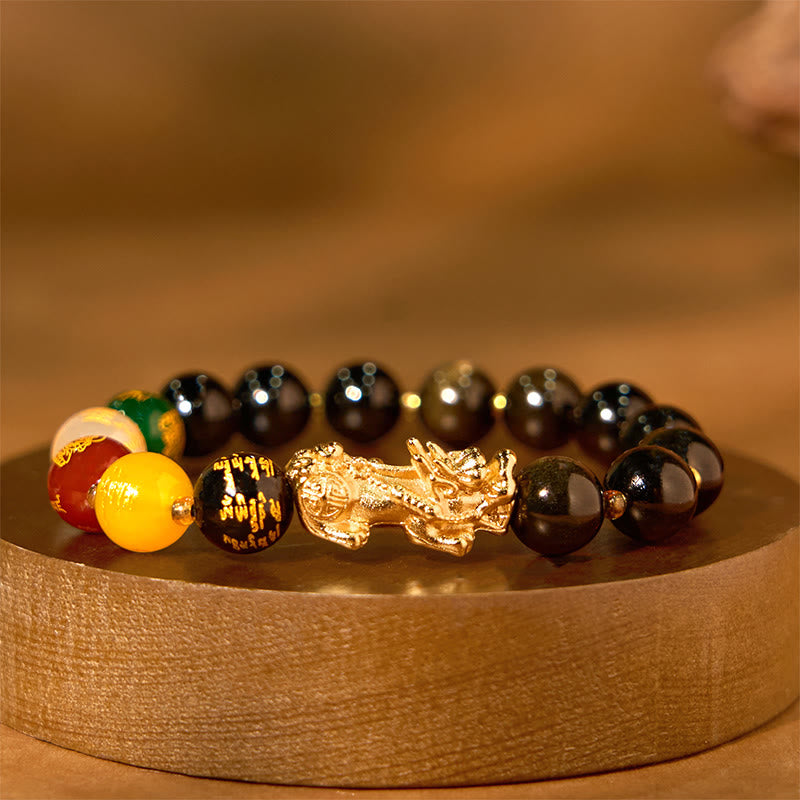 Nimara Ritual Natural Gold Sheen Obsidian PiXiu Five Directions Gods of Wealth Protection Bracelet
