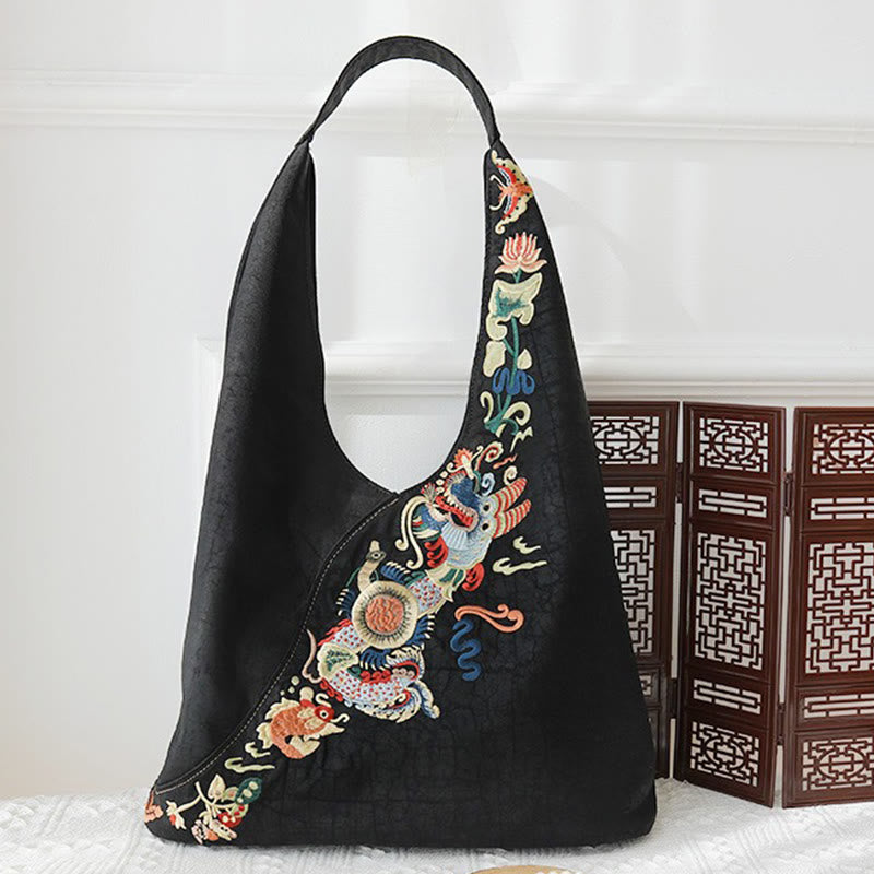 Nimara Ritual Fish Flower Phoenix Embroidery Xiangyunsha Silk Shoulder Bag