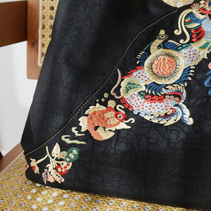 Nimara Ritual Fish Flower Phoenix Embroidery Xiangyunsha Silk Shoulder Bag