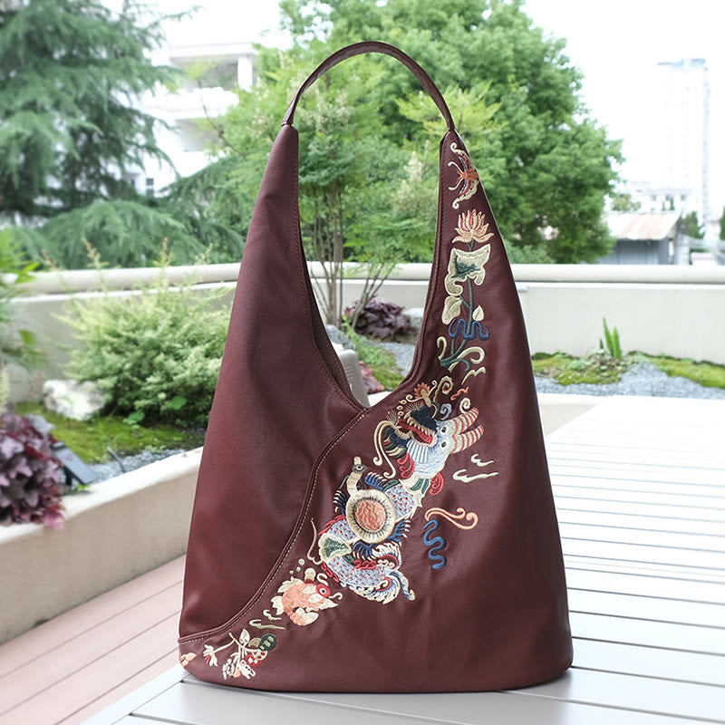 Nimara Ritual Fish Flower Phoenix Embroidery Xiangyunsha Silk Shoulder Bag