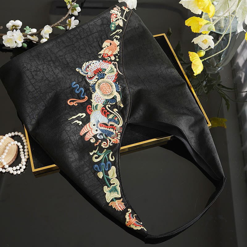 Nimara Ritual Fish Flower Phoenix Embroidery Xiangyunsha Silk Shoulder Bag