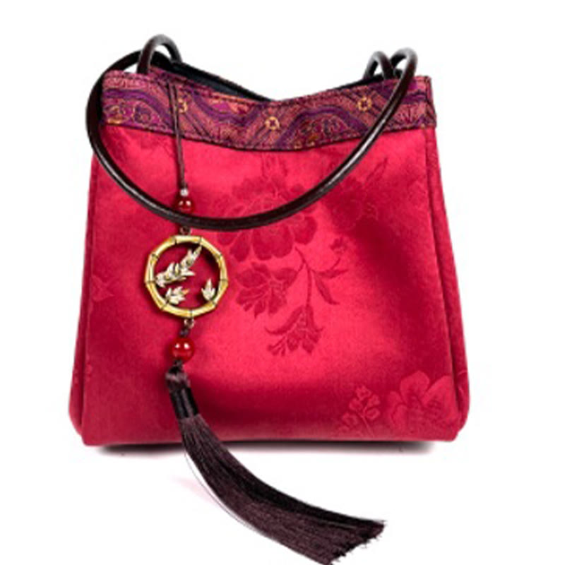 Nimara Ritual Bamboo Branches Bead Pendant Tassel Xiangyunsha Silk Shoulder Bag Hangbags
