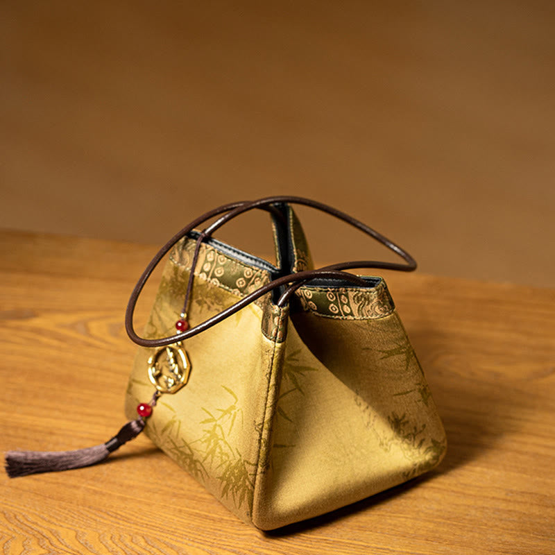 Nimara Ritual Bamboo Branches Bead Pendant Tassel Xiangyunsha Silk Shoulder Bag Hangbags
