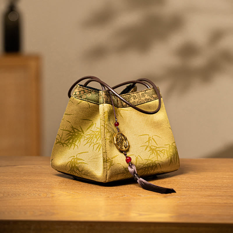 Nimara Ritual Bamboo Branches Bead Pendant Tassel Xiangyunsha Silk Shoulder Bag Hangbags
