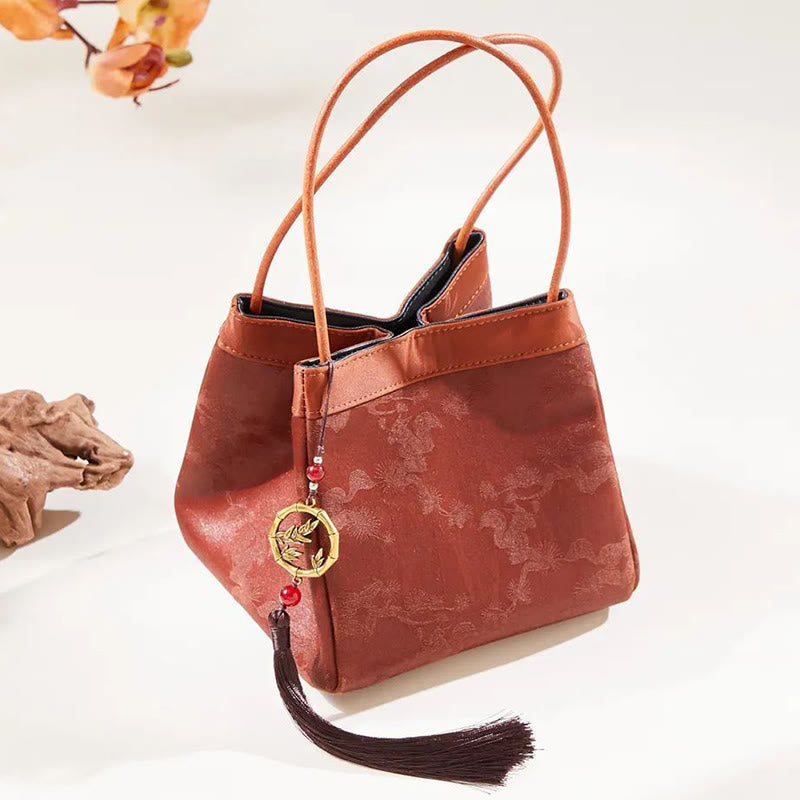 Nimara Ritual Bamboo Branches Bead Pendant Tassel Xiangyunsha Silk Shoulder Bag Hangbags