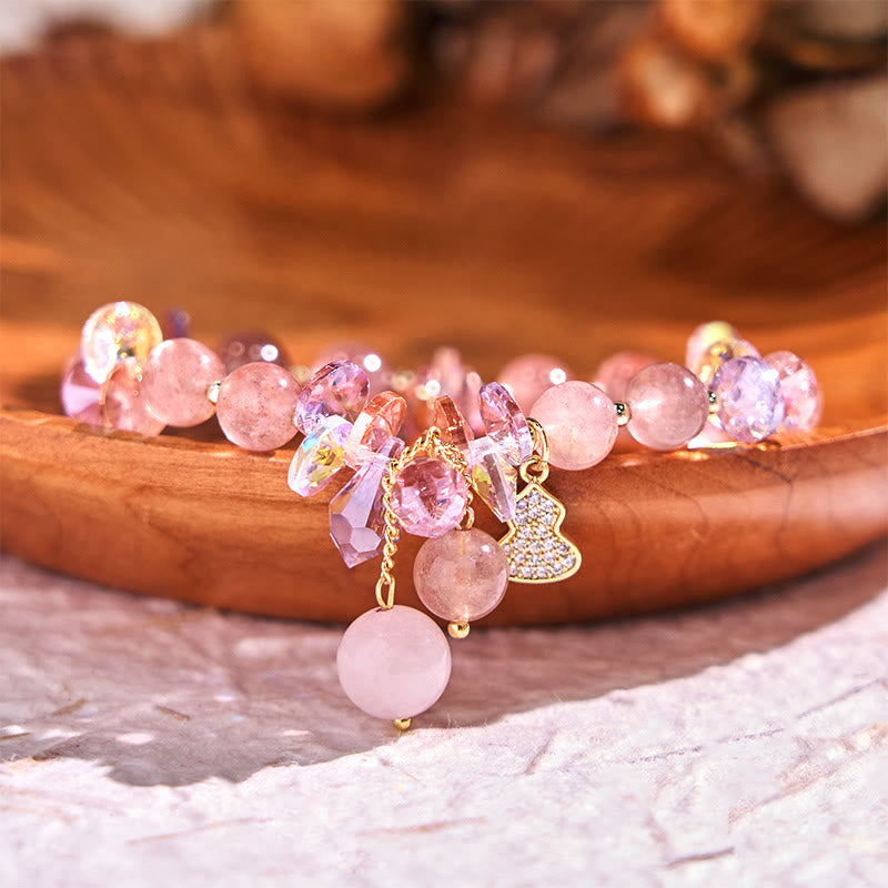 Nimara Ritual Strawberry Quartz Crystal Gourd Positive Bracelet
