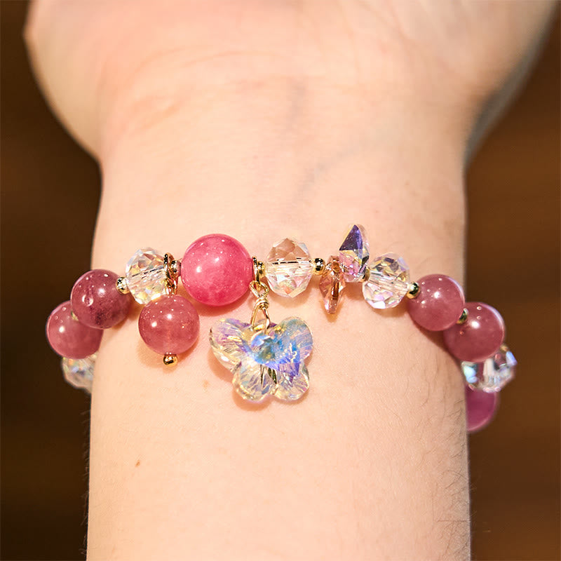 Nimara Ritual Strawberry Quartz White Crystal Pink Crystal Butterfly Love Bracelet