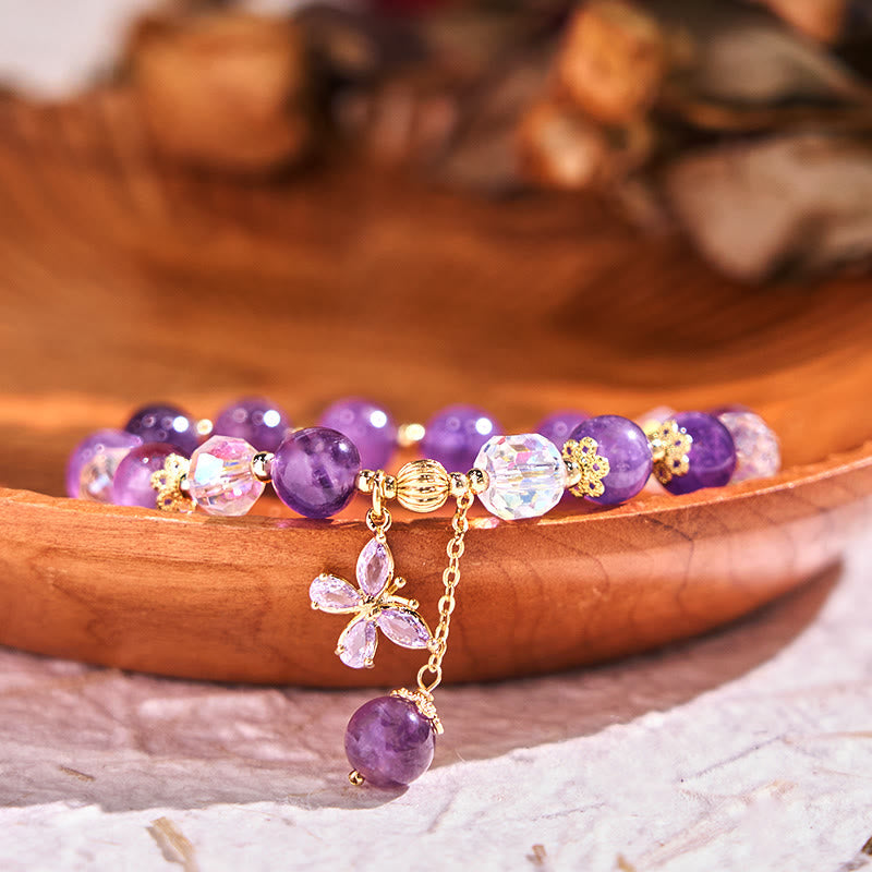 Nimara Ritual Natural Amethyst Crystal Spiritual Butterfly Charm Bracelet