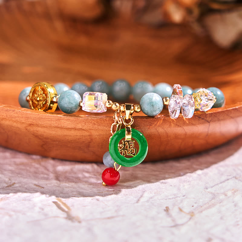 Nimara Ritual Strawberry Quartz Jade Fu Character Charm Healing Bracelet