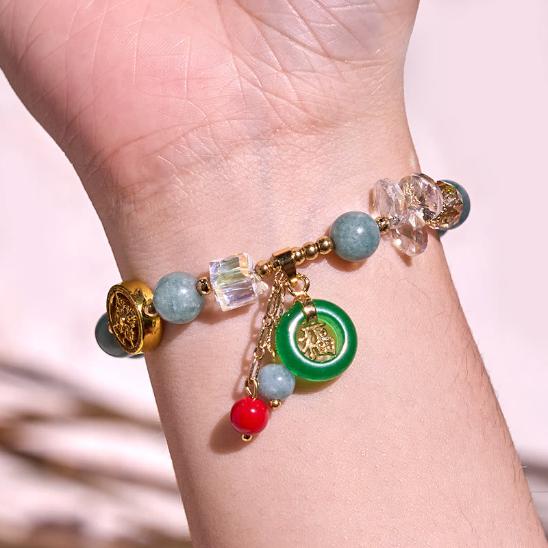 Nimara Ritual Strawberry Quartz Jade Fu Character Charm Healing Bracelet