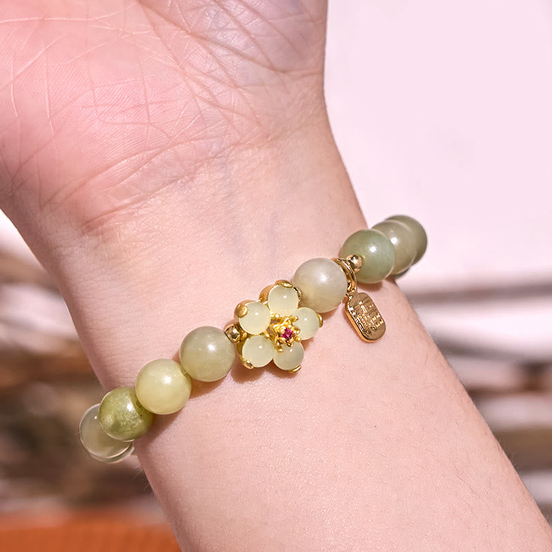 Nimara Ritual Green Jade Flower Fu Character Charm Luck Bracelet